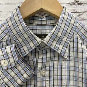 Ermenegildo Zegna Mens Long Sleeve Dress Shirt Small Plaid Made in Italy Cotton